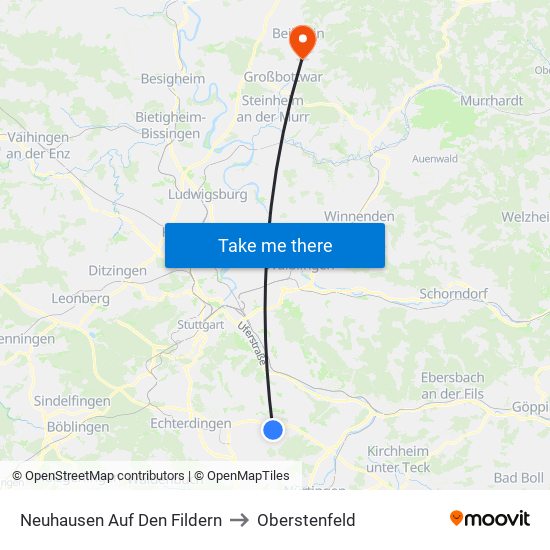 Neuhausen Auf Den Fildern to Oberstenfeld map