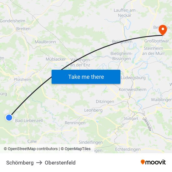 Schömberg to Oberstenfeld map