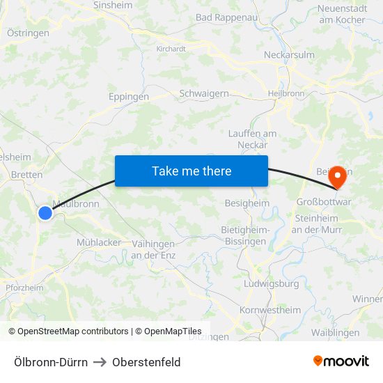 Ölbronn-Dürrn to Oberstenfeld map