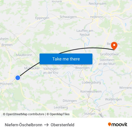 Niefern-Öschelbronn to Oberstenfeld map