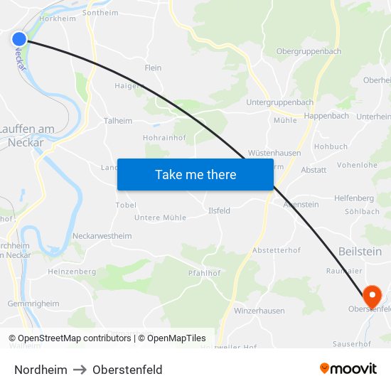 Nordheim to Oberstenfeld map