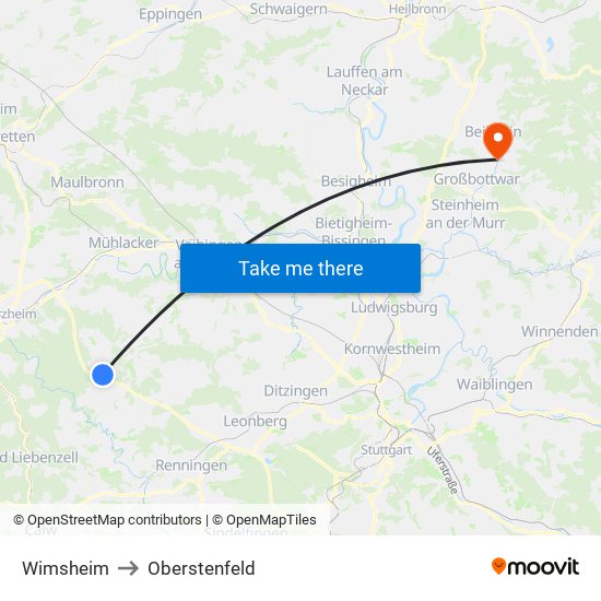 Wimsheim to Oberstenfeld map