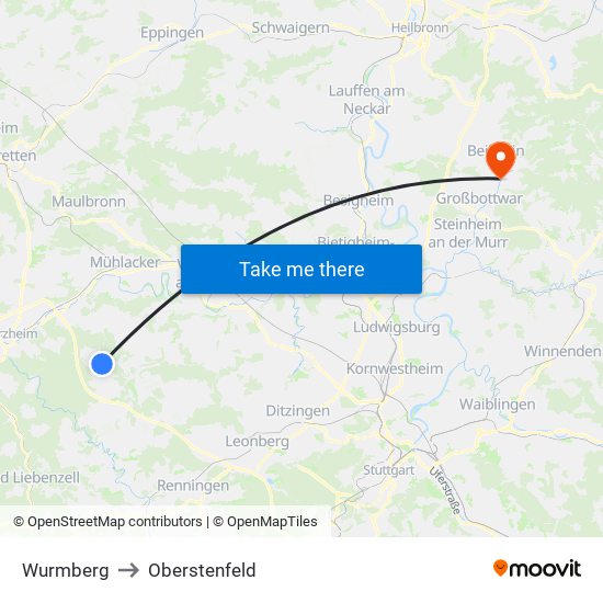 Wurmberg to Oberstenfeld map