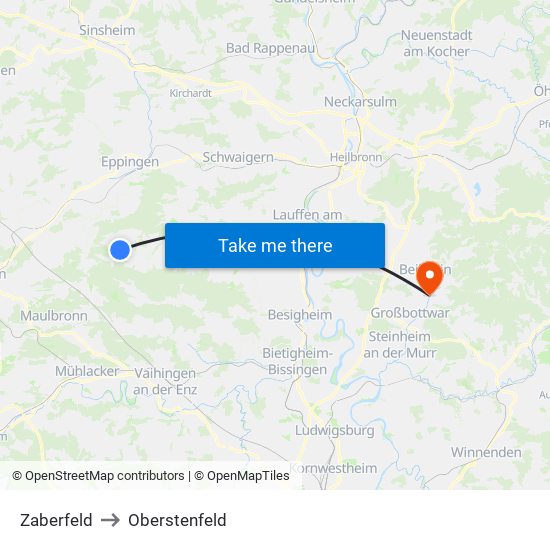 Zaberfeld to Oberstenfeld map