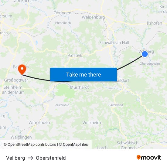 Vellberg to Oberstenfeld map