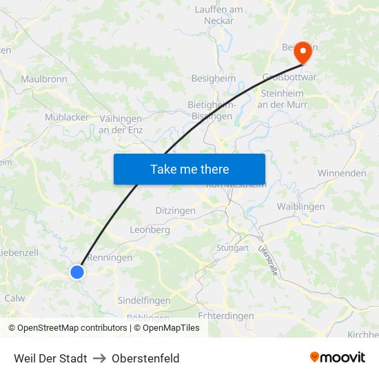 Weil Der Stadt to Oberstenfeld map