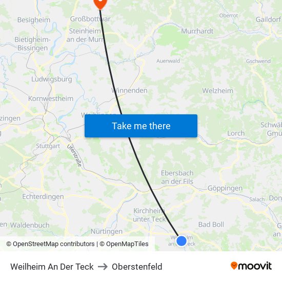 Weilheim An Der Teck to Oberstenfeld map