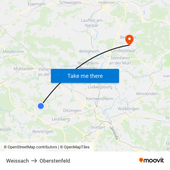 Weissach to Oberstenfeld map