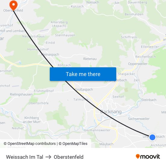 Weissach Im Tal to Oberstenfeld map