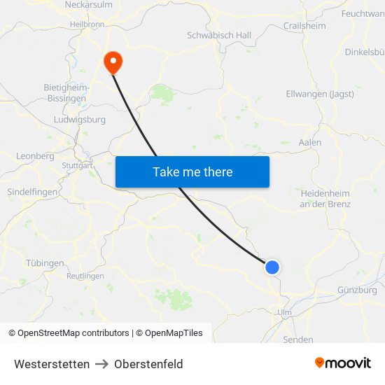 Westerstetten to Oberstenfeld map