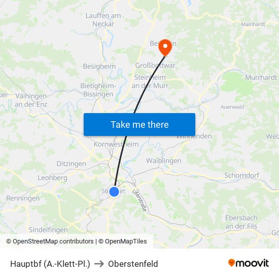 Hauptbf (A.-Klett-Pl.) to Oberstenfeld map