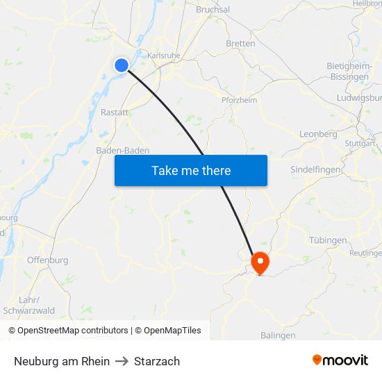 Neuburg am Rhein to Starzach map