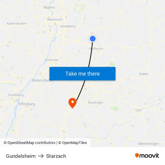 Gundelsheim to Starzach map