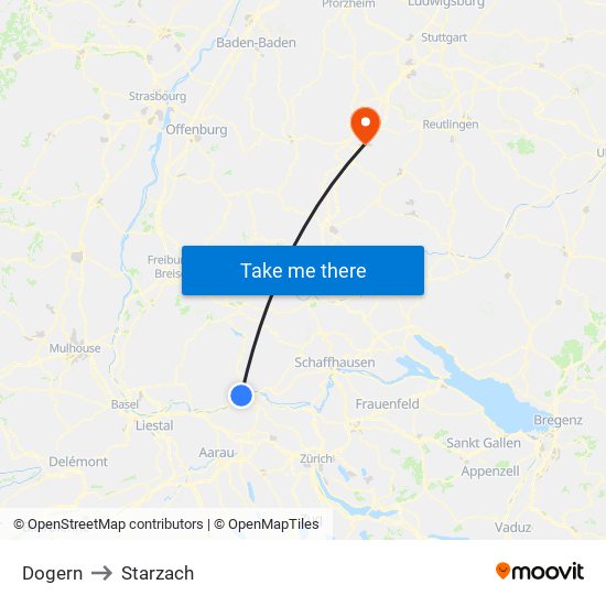 Dogern to Starzach map