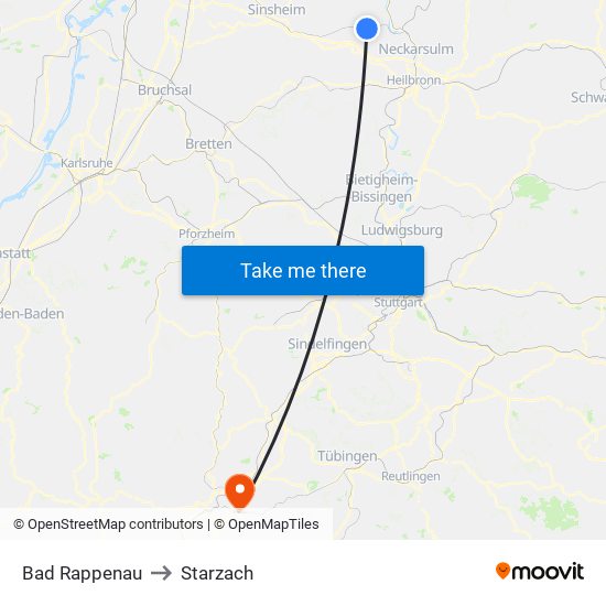 Bad Rappenau to Starzach map