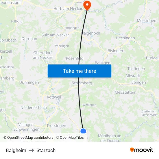 Balgheim to Starzach map