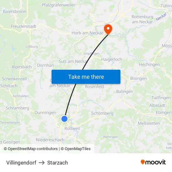 Villingendorf to Starzach map