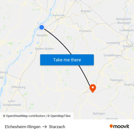 Elchesheim-Illingen to Starzach map