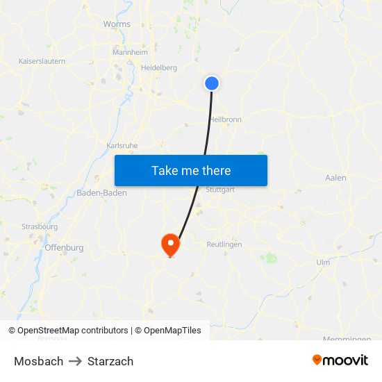 Mosbach to Starzach map