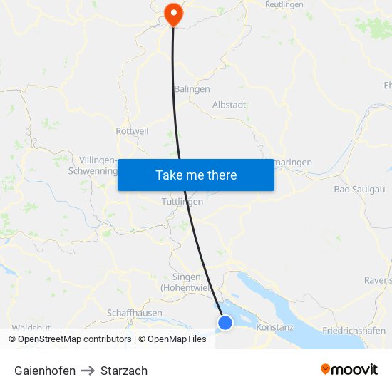 Gaienhofen to Starzach map