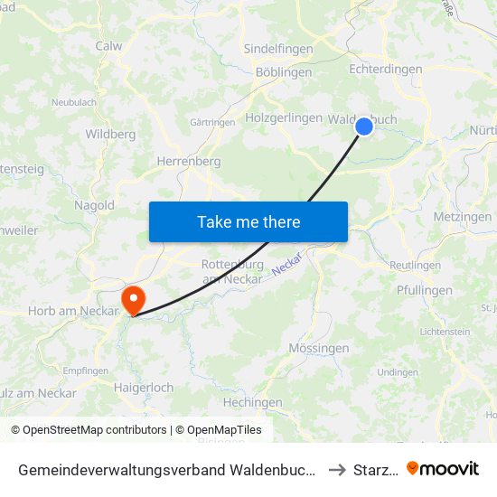 Gemeindeverwaltungsverband Waldenbuch/Steinenbronn to Starzach map