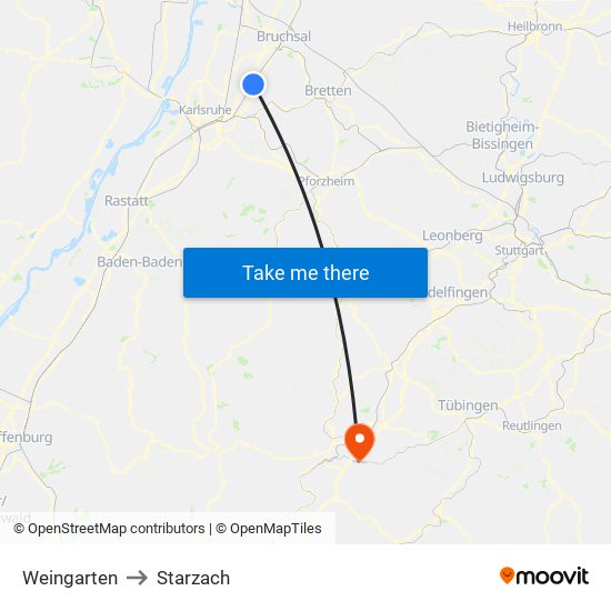 Weingarten to Starzach map