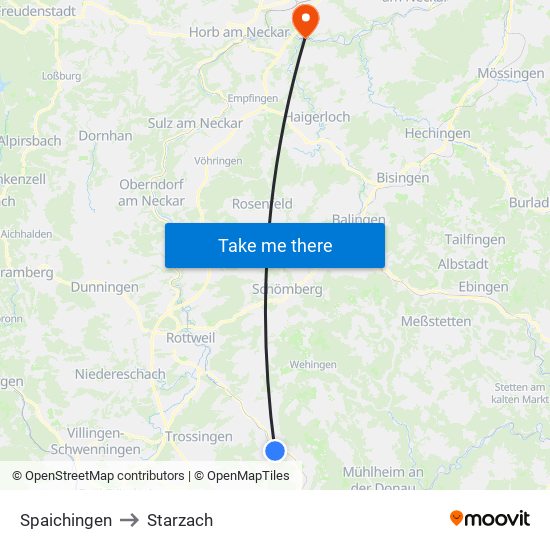 Spaichingen to Starzach map