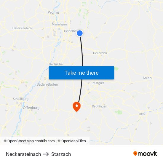 Neckarsteinach to Starzach map