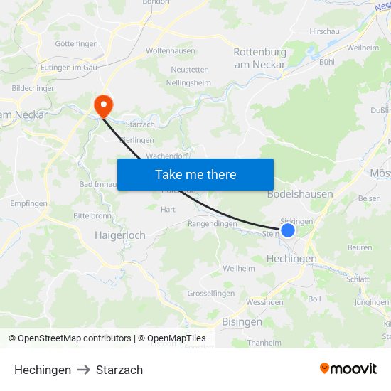 Hechingen to Starzach map