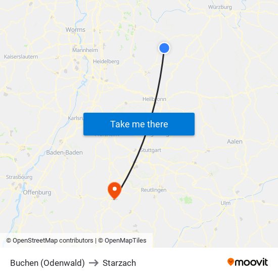 Buchen (Odenwald) to Starzach map