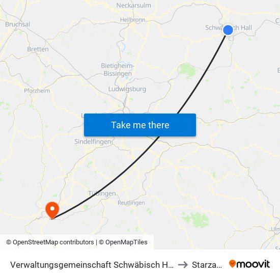 Verwaltungsgemeinschaft Schwäbisch Hall to Starzach map