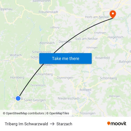 Triberg Im Schwarzwald to Starzach map