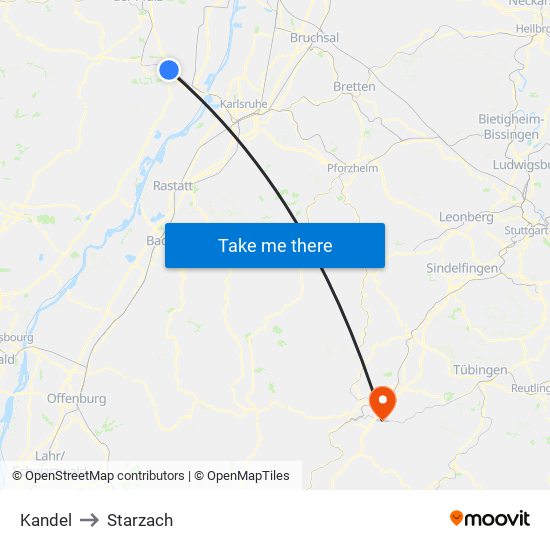 Kandel to Starzach map