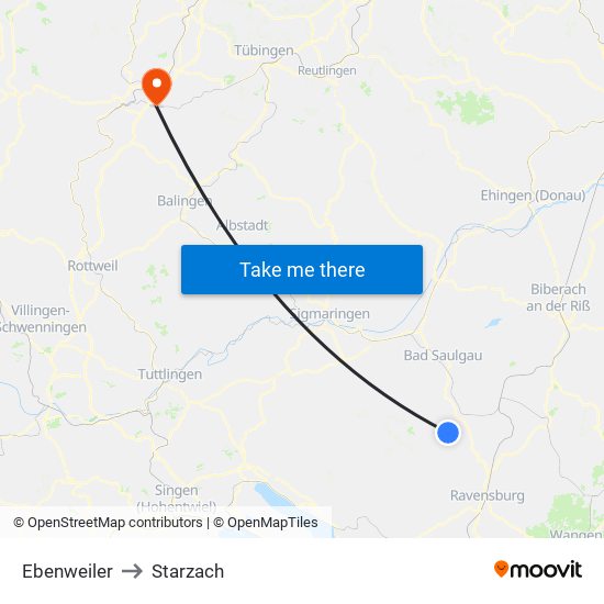 Ebenweiler to Starzach map