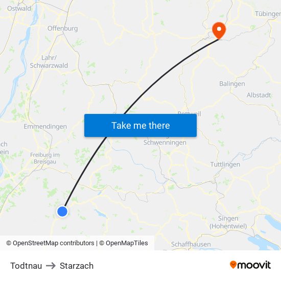 Todtnau to Starzach map