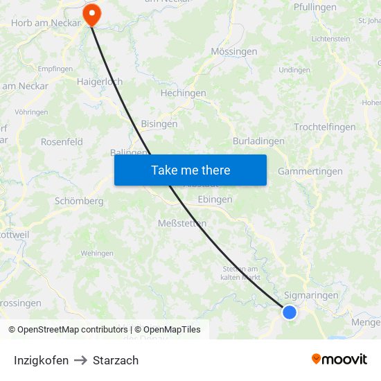 Inzigkofen to Starzach map