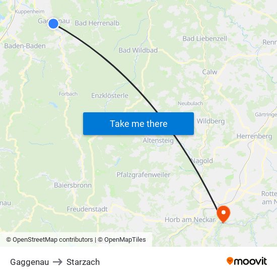 Gaggenau to Starzach map