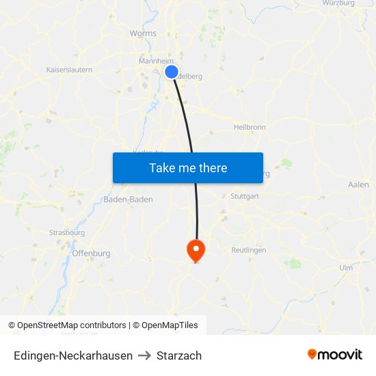 Edingen-Neckarhausen to Starzach map