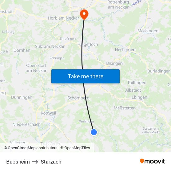 Bubsheim to Starzach map