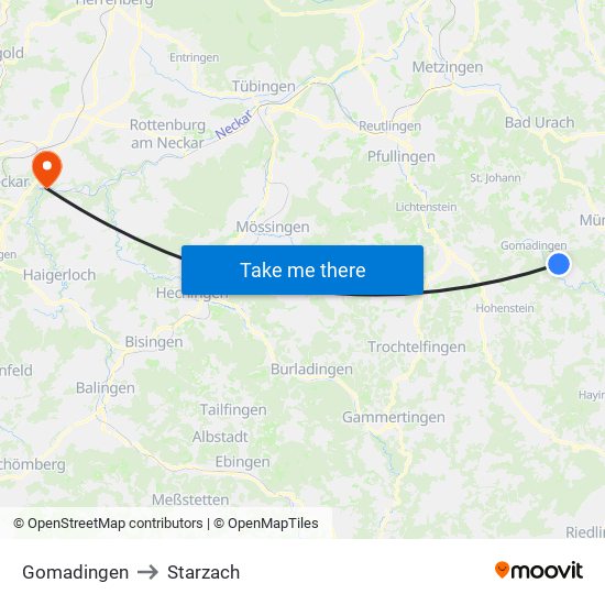 Gomadingen to Starzach map