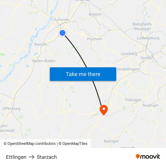 Ettlingen to Starzach map