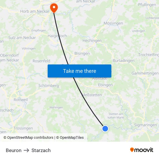 Beuron to Starzach map