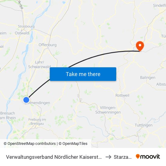 Verwaltungsverband Nördlicher Kaiserstuhl to Starzach map