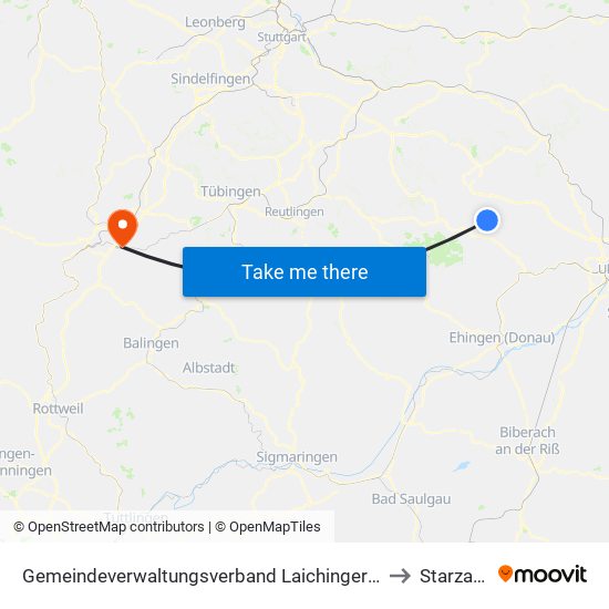 Gemeindeverwaltungsverband Laichinger Alb to Starzach map