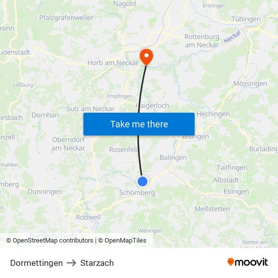 Dormettingen to Starzach map