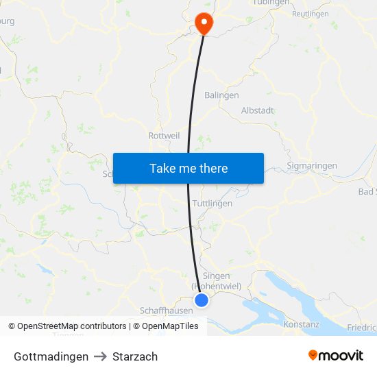 Gottmadingen to Starzach map