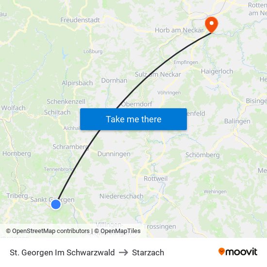 St. Georgen Im Schwarzwald to Starzach map