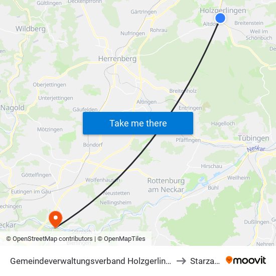 Gemeindeverwaltungsverband Holzgerlingen to Starzach map