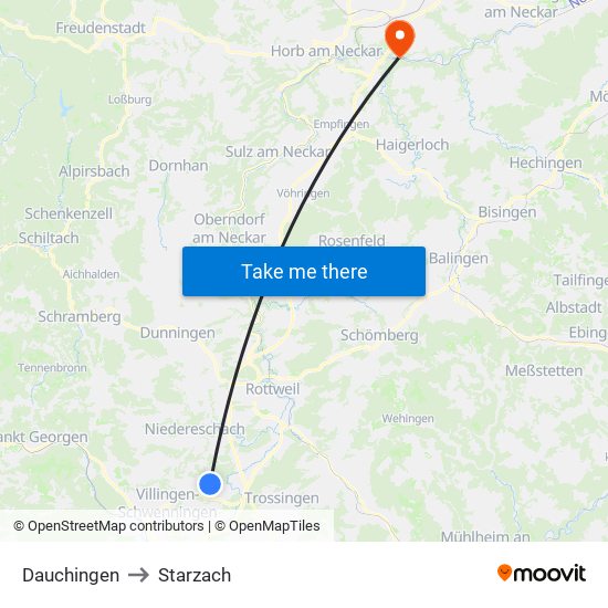 Dauchingen to Starzach map