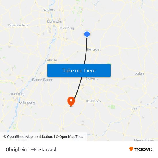 Obrigheim to Starzach map